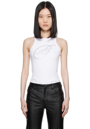 Blumarine White Crystal-Cut Logo Tank Top