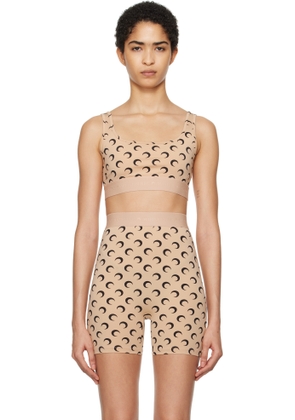 Marine Serre Beige & Black Moon Printed Jersey Sport Bra