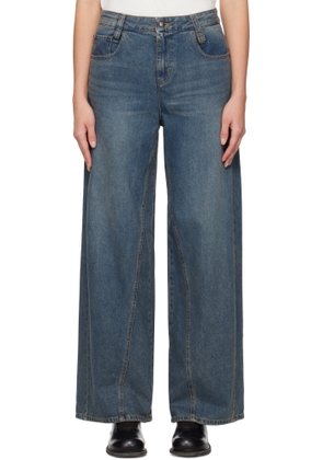 WOOYOUNGMI Blue Curved Wide Jeans