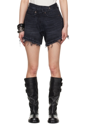 R13 Black Crossover Denim Shorts