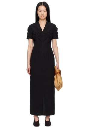 J. Kim Black Smocked Flower Midi Dress