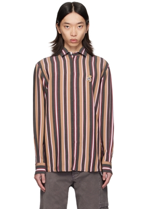 Moschino Brown Striped Teddy Patch Shirt