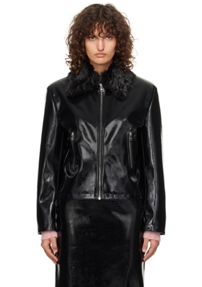 MSGM Black Patent Faux-Leather Jacket