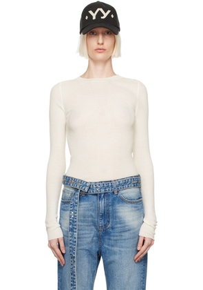 OPEN YY White Ribbon Rib Knit Long Sleeve T-shirt