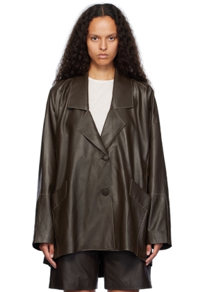 REMAIN Birger Christensen Brown Wide Leather Jacket