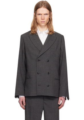 Random Identities Gray Houndstooth Wool Blend Double Breasted Blazer