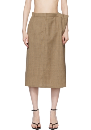 Pushbutton Beige Side Folded H Line Midi Skirt