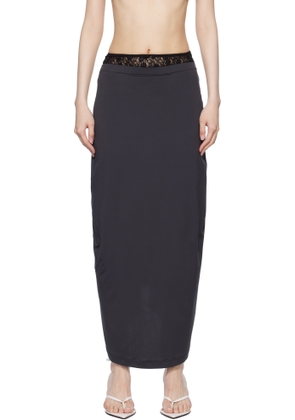 Pushbutton Navy Lace Layered Maxi Skirt