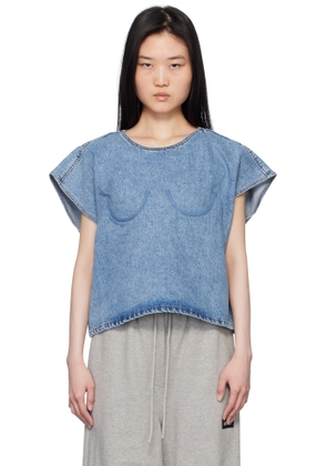 Pushbutton Blue Bra Point Sleeveless Denim Top