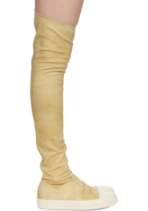 Rick Owens DRKSHDW Beige Hollywood High Sock Sneaks Tall Boots