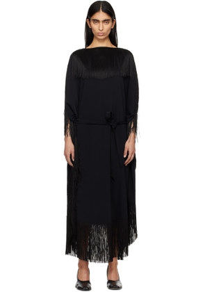 MM6 Maison Margiela Black Fluid Fringe Midi Dress