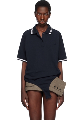 Pushbutton Navy Pique Shirt Bodysuit