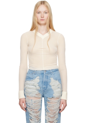 MM6 Maison Margiela Off-White Elastic Jersey Mesh Long-Sleeved Sweater