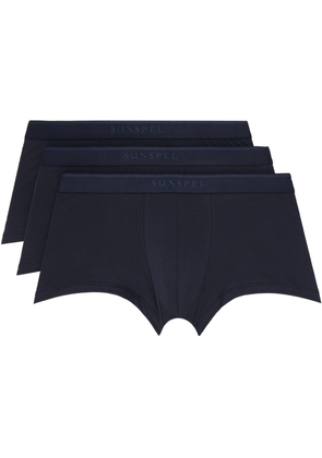 Sunspel Three-Pack Navy Stretch Cotton Boxer Briefs