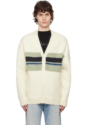 Lanvin Off-White & Green Striped Brushed Mohair Cardigan