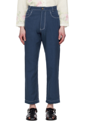 HARAGO Blue Double Stitch Trousers