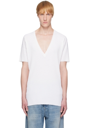 MM6 Maison Margiela White Rib-Knit Sweater