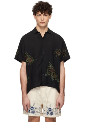 HARAGO Black Sunflower Embroidered Shirt