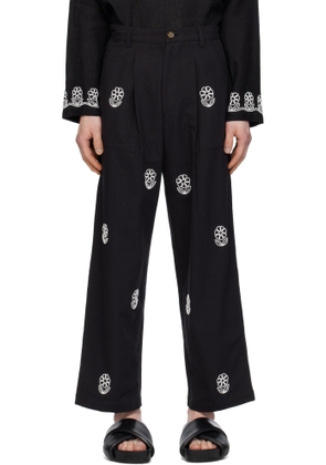 HARAGO Black Beadwork Embroidered Trousers