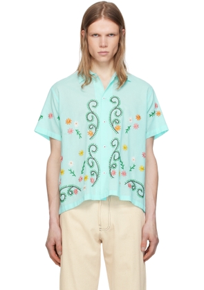 HARAGO Blue Embroidered Seaweed Shirt
