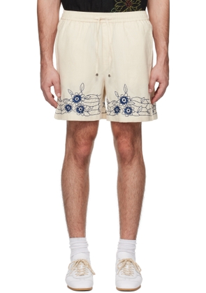 HARAGO Off-White Floral Embroidered Shorts