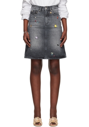 Marc Jacobs Black Gem A-Line Denim Midi Skirt