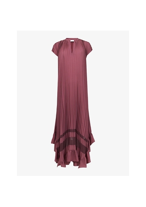 Womens Leem Dropped-Shoulder Frill-Hem Pleated Woven Maxi Dress