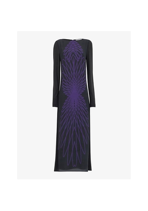 Womens Leem Abstract-Print Long-Sleeve Woven Midi Dress