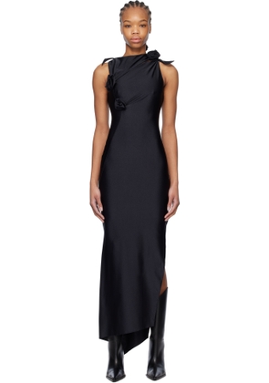 Coperni Black Asymmetric Flower Maxi Dress