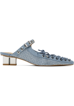GANNI Blue Lace-Up Denim Mules