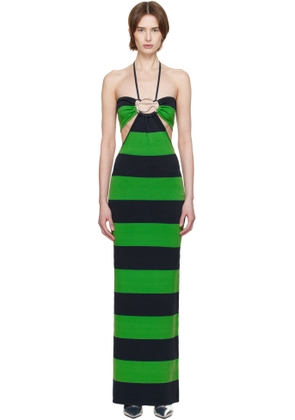 Coperni Green & Navy Knitted Striped Halter Maxi Dress