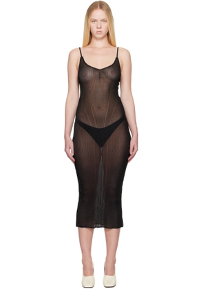 ALAINPAUL Black Knit Justaucorps Maxi Dress