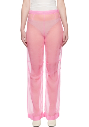 ALAINPAUL Pink Mousseline Silk Chiffon Knee Trousers