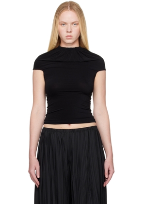 ALAINPAUL Black Gathered Neck Tank Top