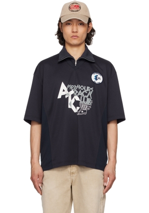 Solid Homme Navy 'After Hours Track Club' Zip Polo