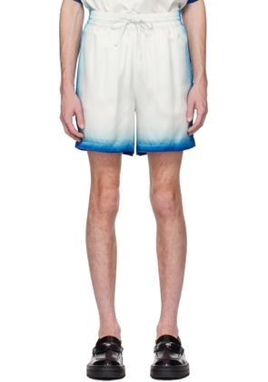 Casablanca White & Blue 'Casa Way' Skate Silk Shorts