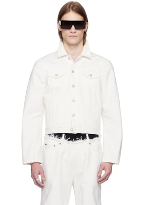 ALAINPAUL White Molded Shoulder Denim Jacket