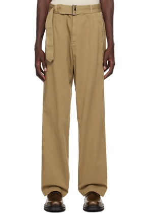 Dries Van Noten Beige Straight Belted Trousers