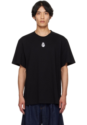 McQueen Black Flocked Skull T-shirt