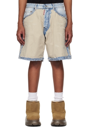 Dsquared2 Beige & Blue Super Ripped Mixed Boxer Denim Shorts