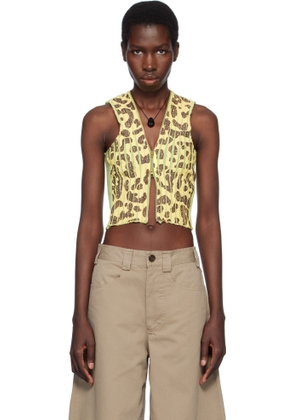 Stanley Raffington Yellow & Green Leopard Print Plated Knit Cropped Tank Top
