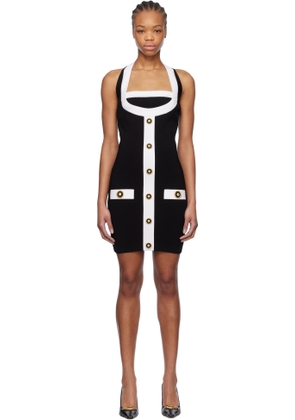Balmain Black & White Two-Tone Halterneck Knit Minidress