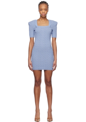 Balmain Blue Glittered Monogram Minidress