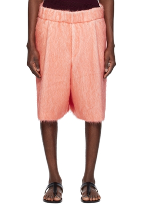 Dries Van Noten Pink Pleated Shag-Knit Shorts