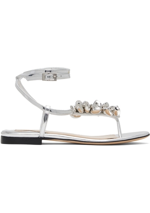 MACH & MACH Silver Puffy Heart Mirror Leather Thong Sandals