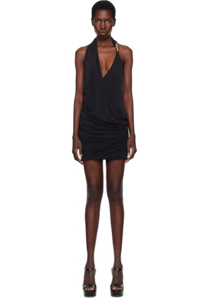 Balmain Black Draped Jersey Halter Neck Minidress