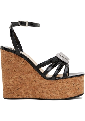 MACH & MACH Black Double Heart Wedge Heeled Sandals