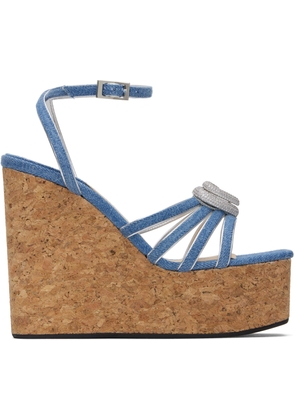 MACH & MACH Blue Double Heart Wedge Heeled Sandals