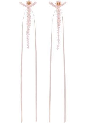 Simone Rocha Pink Slim Bow Ribbon Drip Earrings