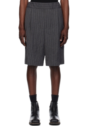 Dries Van Noten Navy Pleated Bermuda Shorts